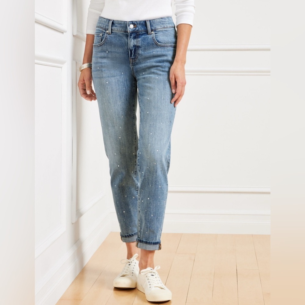 Talbots Rhinestone Embellished Everyday Relaxed Jeans 💎 Simply Flattering NEW